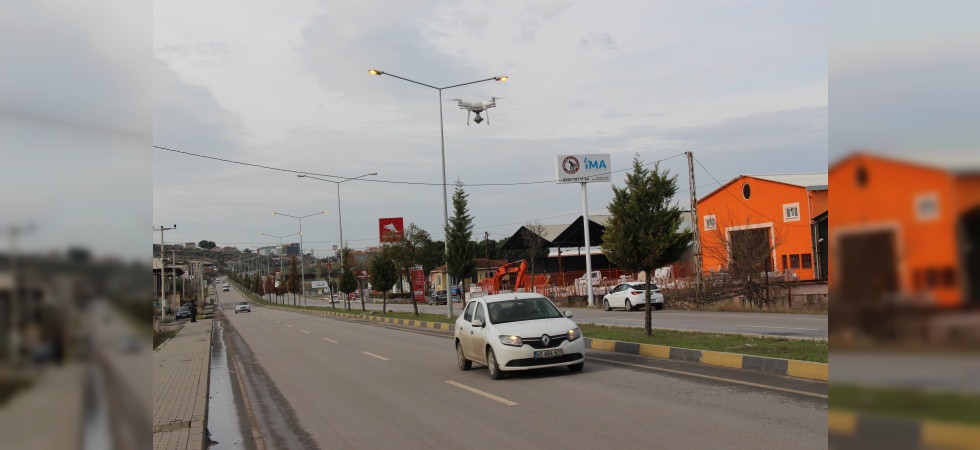 Soma'da drone destekli trafik denetimi