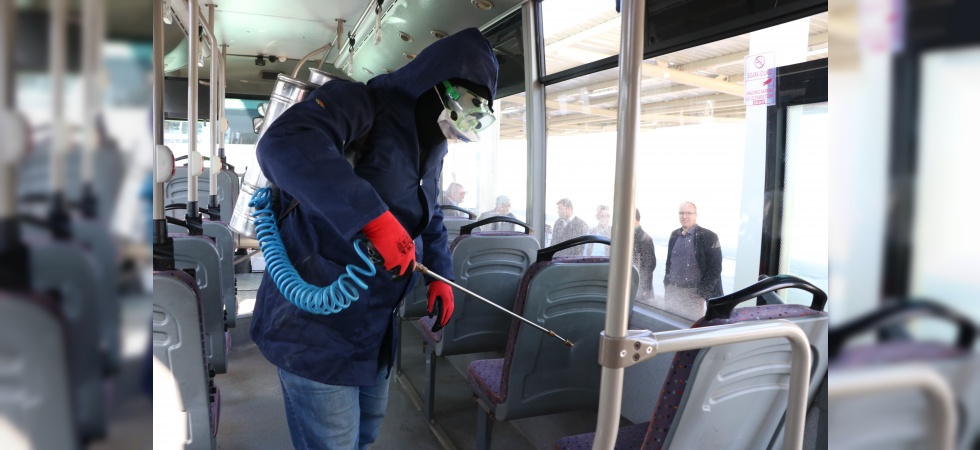 Manisa’da özel halk otobüslerinde korona virüsü önlemi