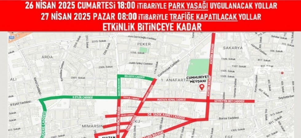 Manisa’da çok sayıda yol ve sokak trafiğe kapatılacak