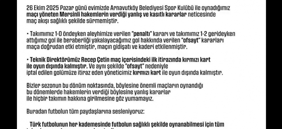 Somaspor’dan maçın hakemlerine tepki